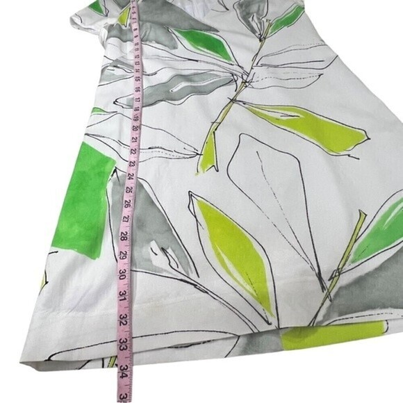 Milly Floral Graphic White Gray Green Cap Sleeve Sheath Dress Size 6 - Picture 9 of 12